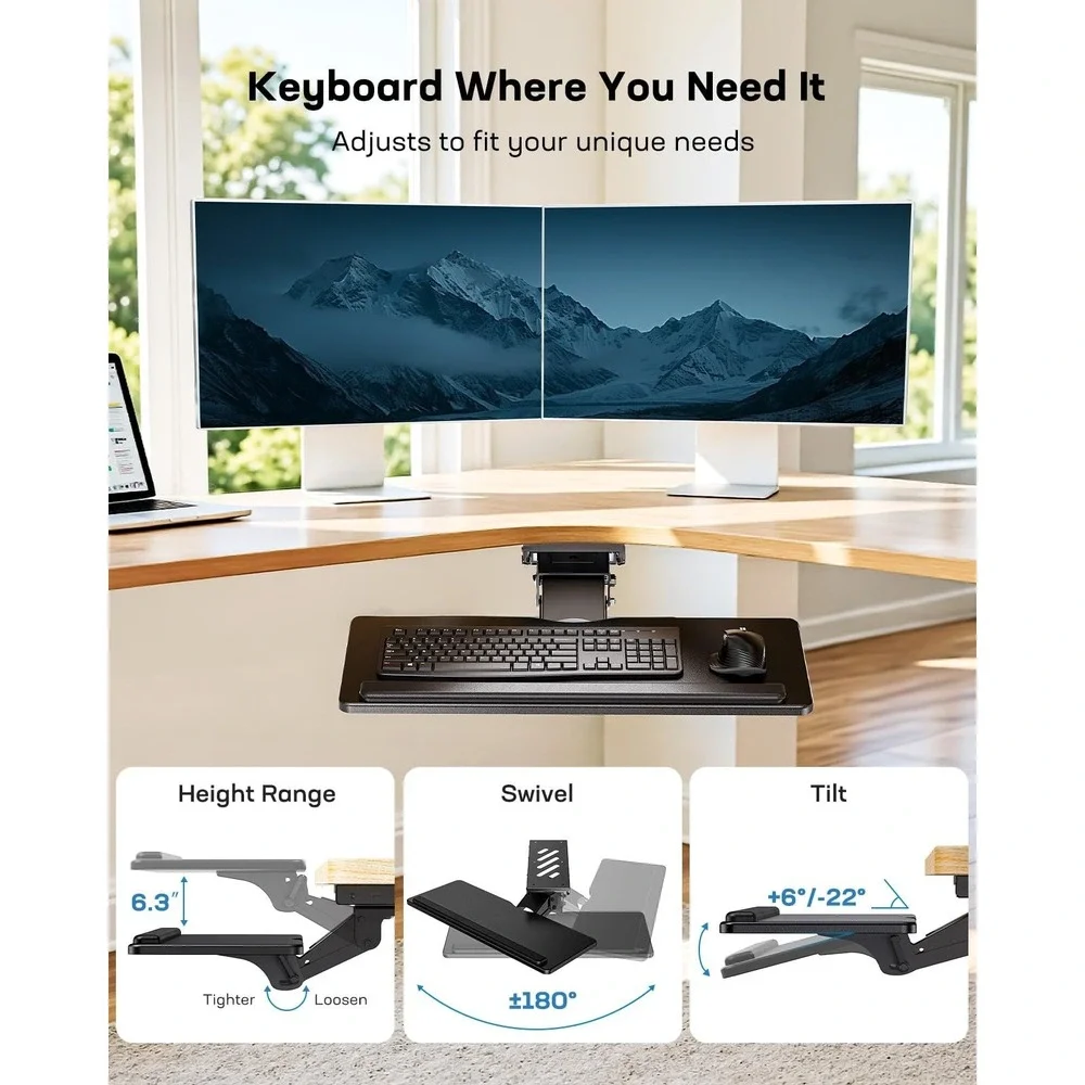 HUANUO Adjustable Keyboard Tray Under Desk Ergonomic Mouse Platform 25x9.84in